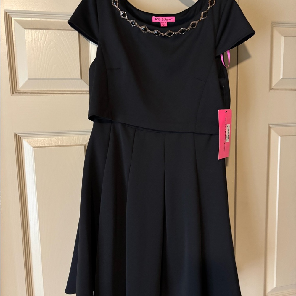 Betsey Johnson Black Dress Jeweled Neckline